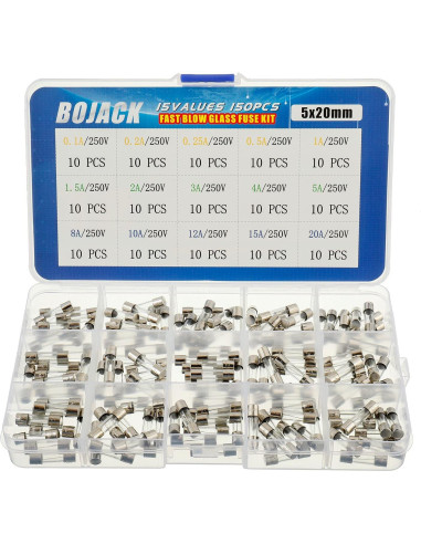 Kit de Surtido BOJACK: 10 Portafusibles + 150 Fusibles 5x20mm