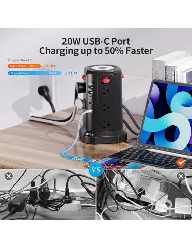 Protector de Sobretensión PASSUS 16 Pies con 4 USB y Luz Nocturna