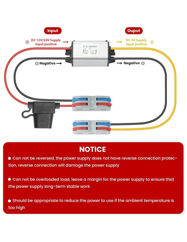 Convertidor DC-DC MZHOU 8-32V a 5V 5A IP67 para Vehículos