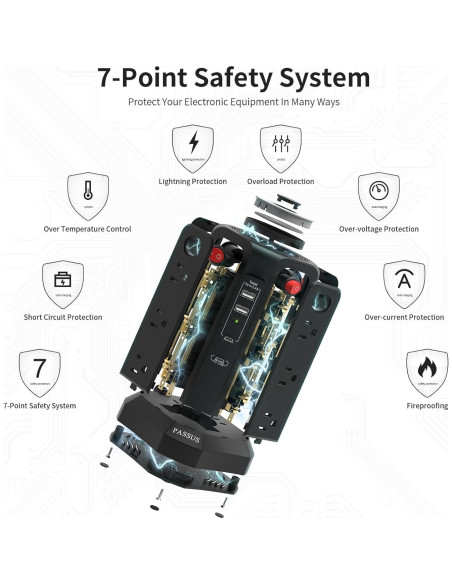 Protector de Sobretensión PASSUS 16 Pies con 4 USB y Luz Nocturna Protector de Sobretensión PASSUS 16 Pies con 4 USB y Luz Nocturna