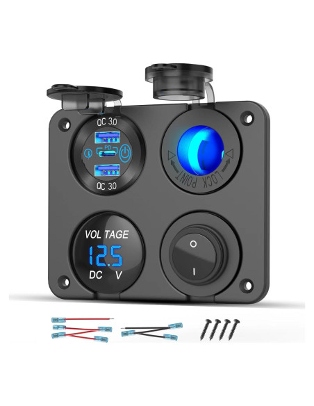 Panel de Interruptores Marinos 12V GSG con Cargador USB 4 en 1 Panel de Interruptores Marinos 12V GSG con Cargador USB 4 en 1