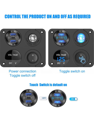 Panel de Interruptores Marinos 12V GSG con Cargador USB 4 en 1