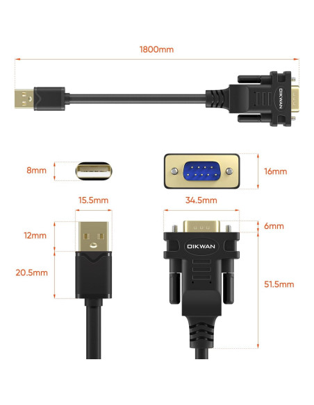 Adaptador USB a Serial RS-232 OIKWAN 1.83m 50Pack Adaptador USB a Serial RS-232 OIKWAN 1.83m 50Pack