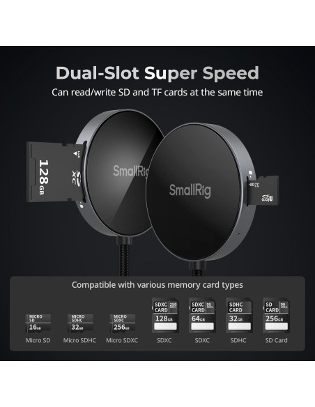 Lector de Tarjetas SD/TF SMALLRIG USB 4.0 312MB/s Doble Ranura Lector de Tarjetas SD/TF SMALLRIG USB 4.0 312MB/s Doble Ranura