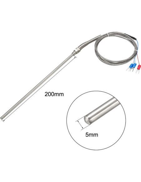 Sensor de Temperatura PT100 uxcell 5mm x 200mm 2M Sensor de Temperatura PT100 uxcell 5mm x 200mm 2M