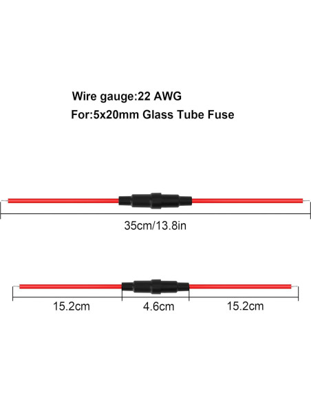 Soporte de Fusible PNGKNYOCN 5x20mm con Cable 22 AWG - Paquete de 6 Soporte de Fusible PNGKNYOCN 5x20mm con Cable 22 AWG - Paquete de 6