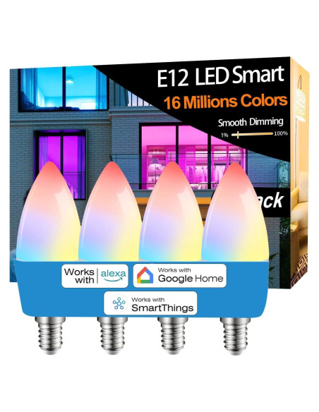 Vinaco Bombilla LED Inteligente E12 5W RGB Paquete de 4 Vinaco Bombilla LED Inteligente E12 5W RGB Paquete de 4