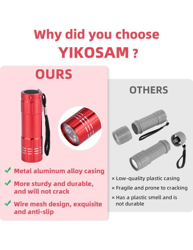 Paquete de 5 Linternas Mini YIKOSAM 9 LED Aluminio Colores Variados