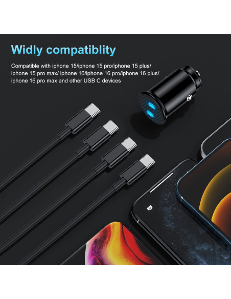 Cargador USB C para coche Shenzhen ZYH-C26 con cable 3 pies Cargador USB C para coche Shenzhen ZYH-C26 con cable 3 pies