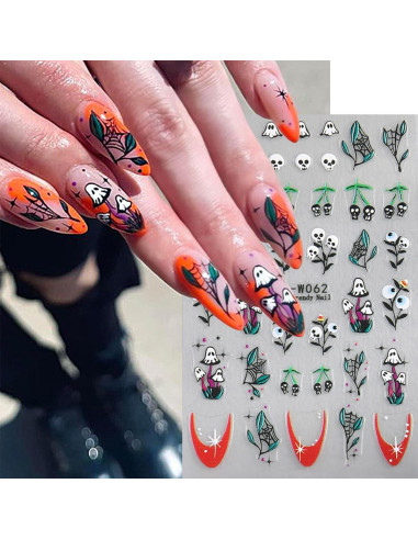 Calcomanías de Uñas de Halloween DAJIJIYOU - 4 Hojas 3D