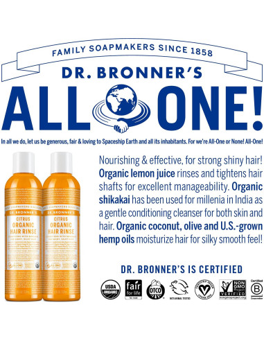Enjuague Capilar Orgánico Dr. Bronner's 227 ml - Sin Sintéticos