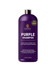 Champú Púrpura INFINA ESSENTIALS 473 ml para Cabello Rubio y Gris