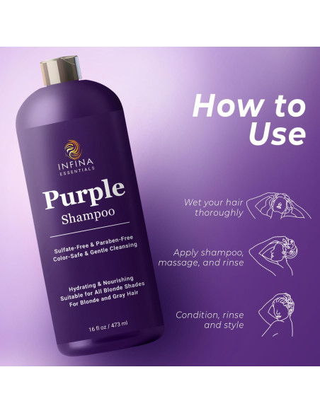 Champú Púrpura INFINA ESSENTIALS 473 ml para Cabello Rubio y Gris Champú Púrpura INFINA ESSENTIALS 473 ml para Cabello Rubio y Gris