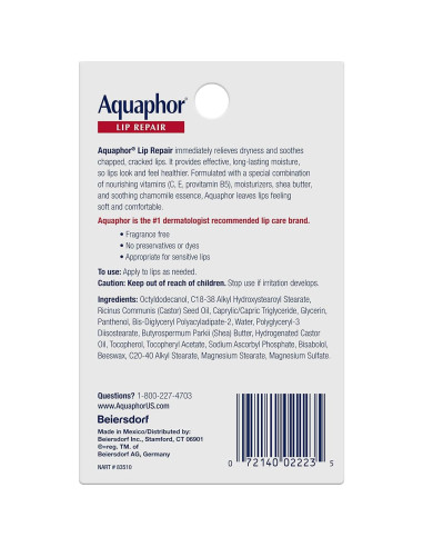 Ungüento Reparador de Labios Aquaphor, 2 Tubos de 9.9 g