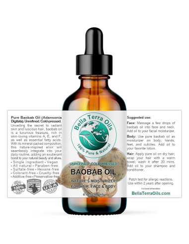 Aceite de Baobab 113.4 ml Bella Terra - Hidratante Natural