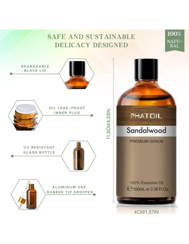 Aceite Esencial de Sándalo PHATOIL 100ml para Aromaterapia
