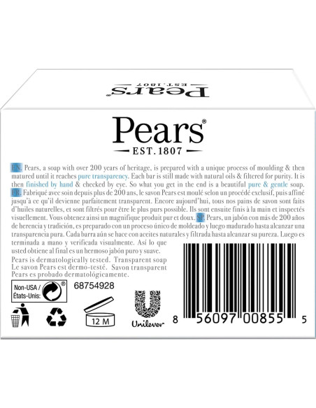 Jabón de Glicerina Pears Azul con Extracto de Menta - 12 Unidades de 125g Jabón de Glicerina Pears Azul con Extracto de Menta - 12 Unidades de 125g