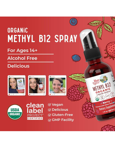 Spray de Vitamina B12 MaryRuth 29.57 ml Vegano Orgánico
