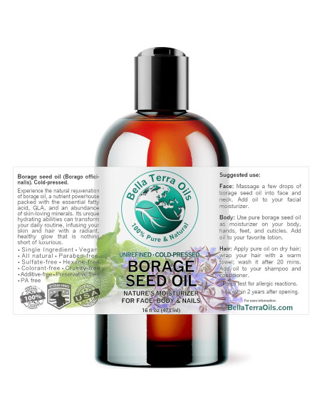 Aceite de Semilla de Borraja Orgánico Bella Terra 473 ml - Cuidado de la Piel Aceite de Semilla de Borraja Orgánico Bella Terra 473 ml - Cuidado de la Piel