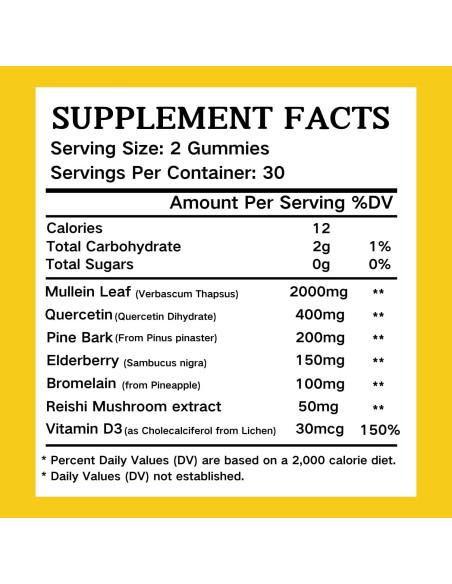 Gomitas de Mullein Riyuetian 2000mg para Salud Respiratoria - 60 Unidades Gomitas de Mullein Riyuetian 2000mg para Salud Respiratoria - 60 Unidades