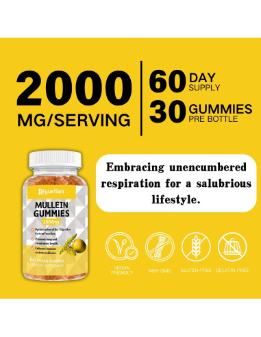 Gomitas de Mullein Riyuetian 2000mg para Salud Respiratoria - 60 Unidades