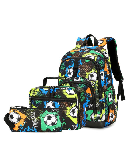 Mochila Escolar Niños Verde Fútbol con Lonchera y Estuche Mochila Escolar Niños Verde Fútbol con Lonchera y Estuche