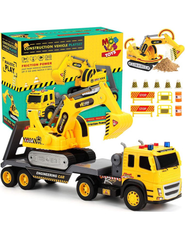 Camión de Plataforma MOBIUS con Excavadora 1:12 Luces Sonidos