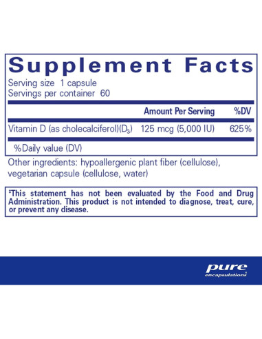 Vitamina D3 125 mcg Pure Encapsulations - 60 Cápsulas