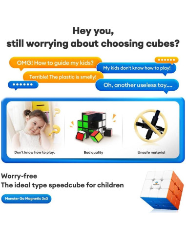 Cubo de Velocidad Magnético Monster Go 3x3 56mm para Niños