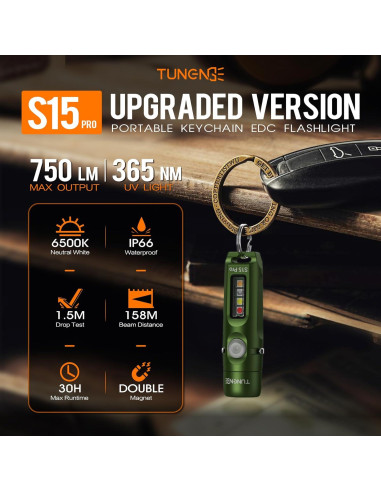 Linterna Recargable TUNENGE S15Pro 750 Lúmenes Verde Militar