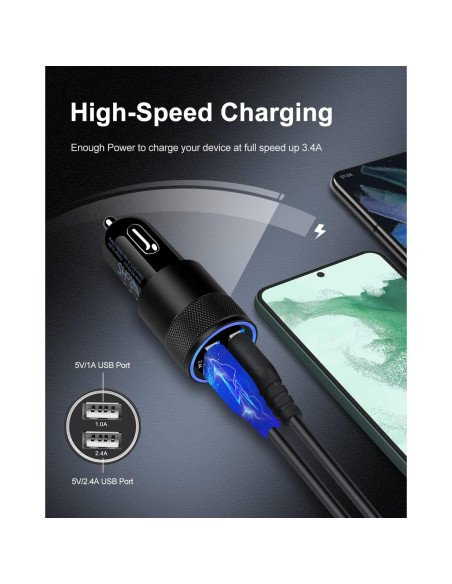 Cargador de Coche AILKIN Doble Puerto USB 3.4A Negro Cargador de Coche AILKIN Doble Puerto USB 3.4A Negro