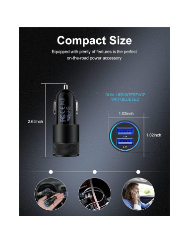 Cargador de Coche AILKIN Doble Puerto USB 3.4A Negro