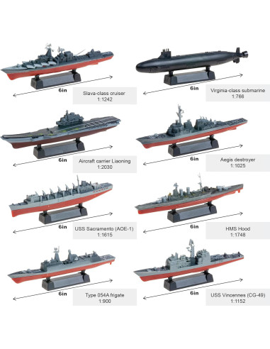 Juego de 8 Modelos de Buques de Guerra 4D - Kit de Ensamblaje