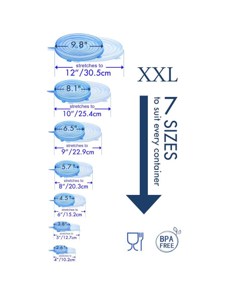 Tapas de Silicona Reutilizables Longzon 14 Piezas 7 Tamaños Tapas de Silicona Reutilizables Longzon 14 Piezas 7 Tamaños