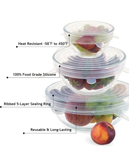 12 Tapas de Silicona Reutilizables GRITOSE para Alimentos 12 Tapas de Silicona Reutilizables GRITOSE para Alimentos