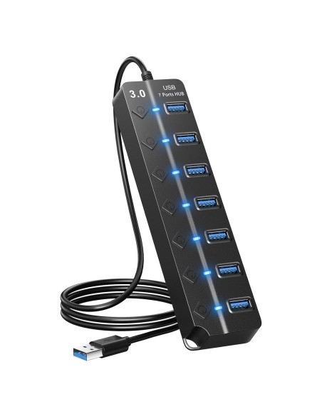 Hub USB 3.0 ONFINIO 7 Puertos con Interruptores y Luz - 1m Hub USB 3.0 ONFINIO 7 Puertos con Interruptores y Luz - 1m