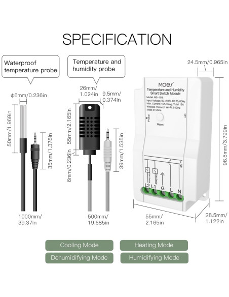 Módulo Interruptor Temperatura WiFi MOES WM-103T con Sonda Módulo Interruptor Temperatura WiFi MOES WM-103T con Sonda