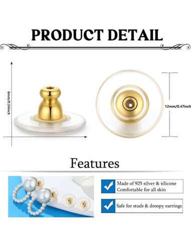 Respaldos de Aretes Moconar 12mm Dorado para Aretes Pesados