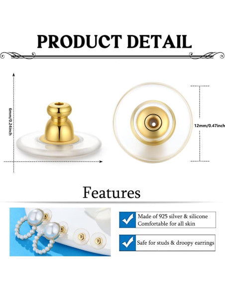 Respaldos de Aretes Moconar 12mm Dorado para Aretes Pesados Respaldos de Aretes Moconar 12mm Dorado para Aretes Pesados