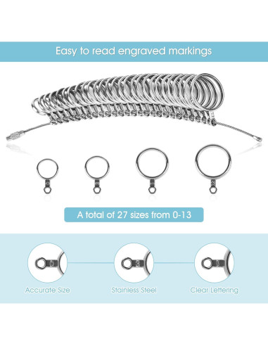 Medidor de Tamaño de Anillo NuLink Acero Inoxidable 27 Pcs