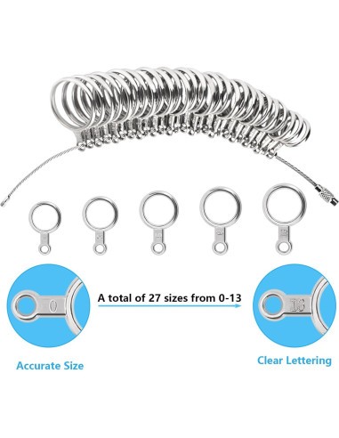 Medidor de Tamaño de Anillo Aubeco 27 Piezas Acero Inoxidable