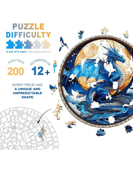 Rompecabezas de Madera DOCRAGI Dragón Azul 200 Piezas Rompecabezas de Madera DOCRAGI Dragón Azul 200 Piezas