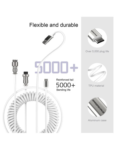Cable USB C a A Enrollado ZIYOU LANG con Enrollador Blanco