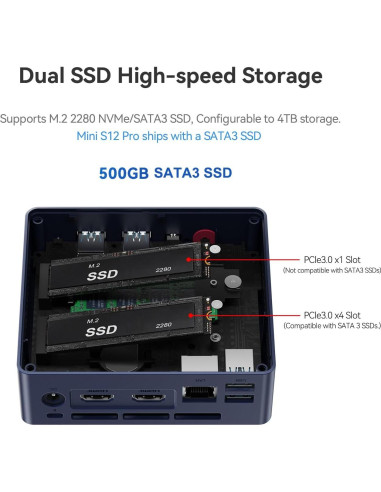 Mini PC Beelink S12 Pro, Intel Alder Lake-N N100, 16GB RAM, 500GB SSD
