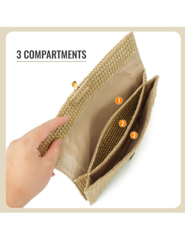 Bolso de mano de paja natural Freie Liebe 25.9x15cm Caqui