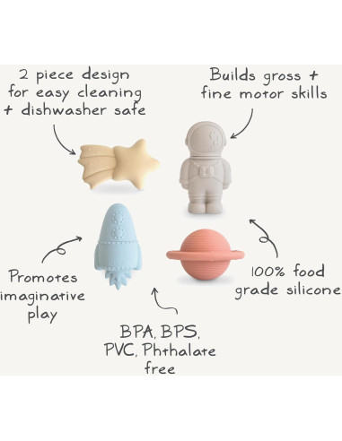 Set de Juguetes de Baño Espaciales Mushie - Silicona 100% Segura