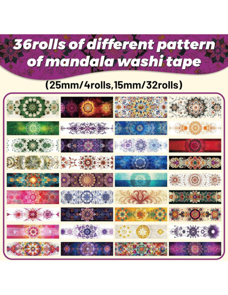 36 Rollos de Cinta Washi Mandala Datura - 1.5 y 2.5cm Ancho 36 Rollos de Cinta Washi Mandala Datura - 1.5 y 2.5cm Ancho