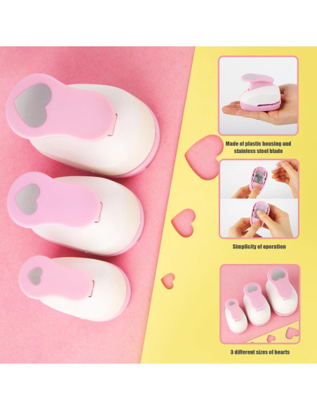 Juego de 3 Perforadoras Corazón Rosa LOVEINUSA para Manualidades Juego de 3 Perforadoras Corazón Rosa LOVEINUSA para Manualidades