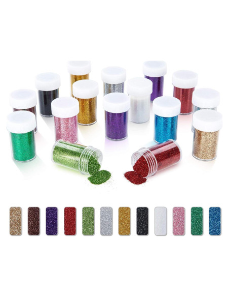 Juego de Purpurina Fina TORC - 12 Colores Vibrantes 190g Juego de Purpurina Fina TORC - 12 Colores Vibrantes 190g