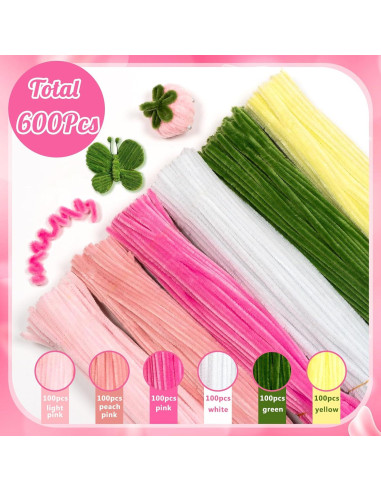 600 Limpiadores de Tubos Chenille MACIOZE 30 cm Rosa Pastel